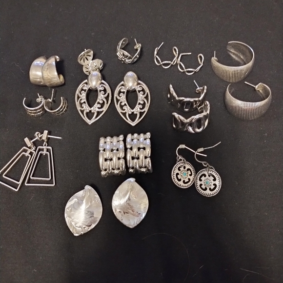 Jewelry - 11 pairs of vintage silver tone earrings